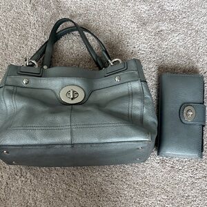Silver coach Handbag and Wallet Set